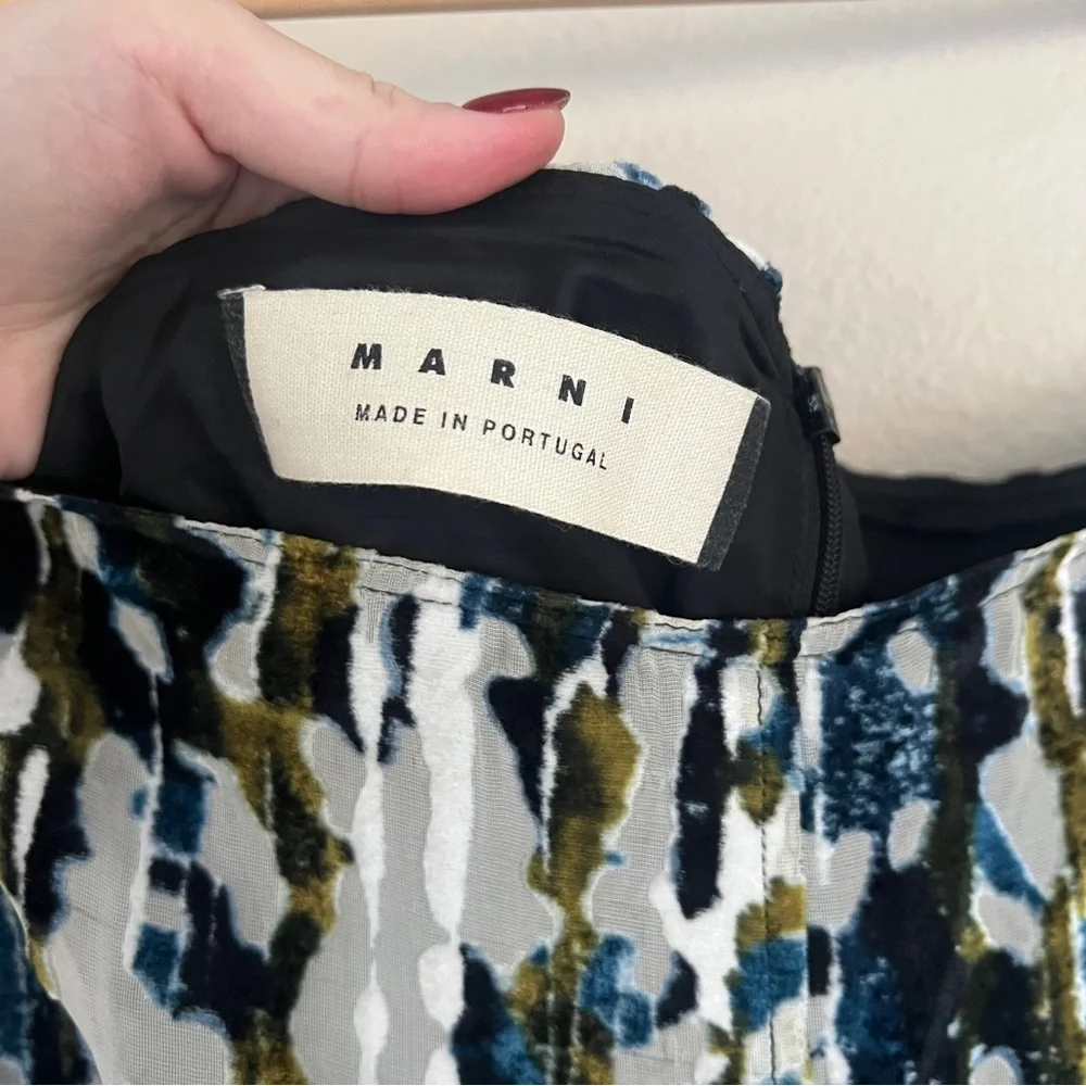 MARNI S/S 2017 Haze Print Devore Velvet Silk Burnout Skirt in Blue Green